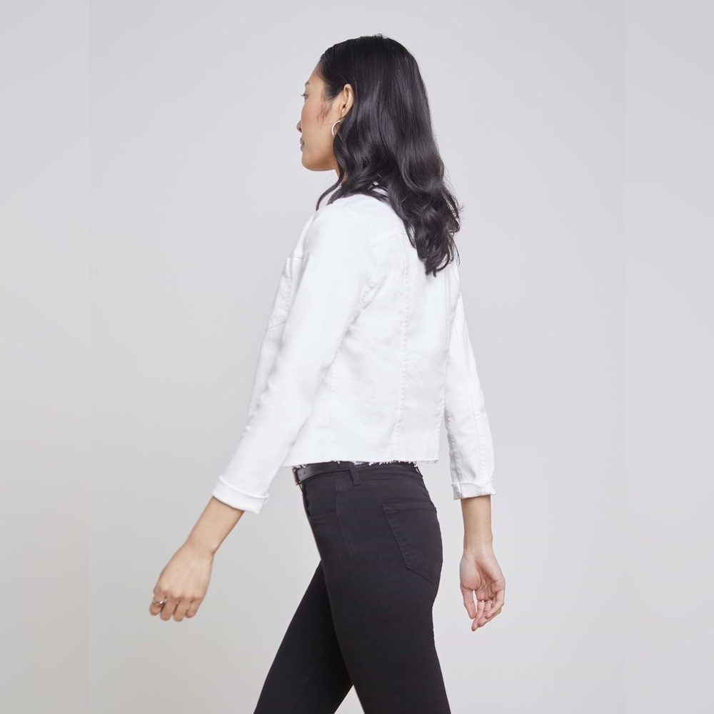 NWT L'Agence Janelle Cropped Slim-Fit Jean Jacket Casual Denim Blanc White Sz S - Picture 2 of 16